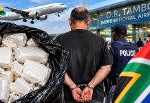 South African police arrest traveller arriving from Accra with suspected heroin.