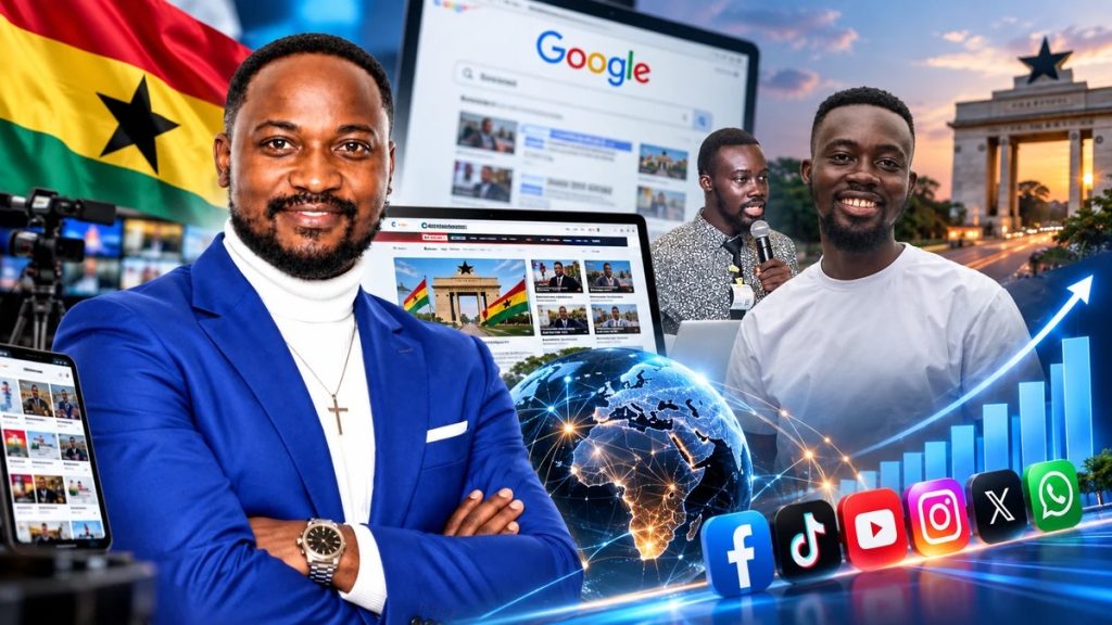 Daniel Jeddman and GhanaMedia.net represented against a digital media and Google search background highlighting the platform’s growing digital authority.